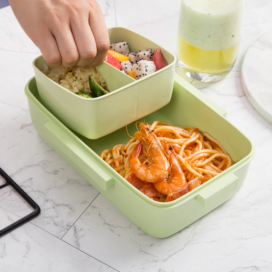 Braun/Grün/rosa Lunchbox Bambusfasermaterial Tragbarer Bento Box Mikrowaveblebel -Lebensmittel -Lagerbehälter für Büro Kinder