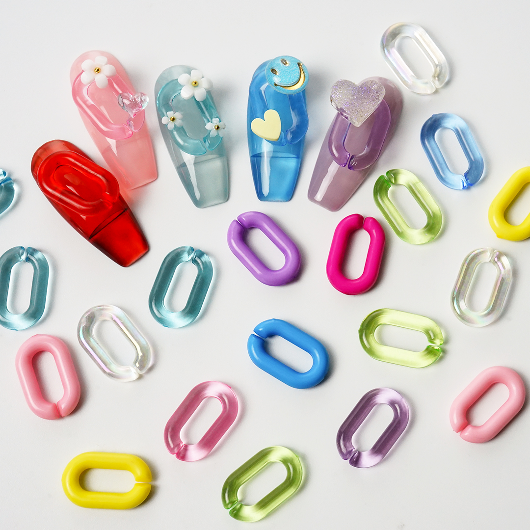Chaîne de bague en résine transparente Pièces d'ongles 3D Colorful Mignon Design Nail Art Art Charms décor Diy Manucure Art Decoration