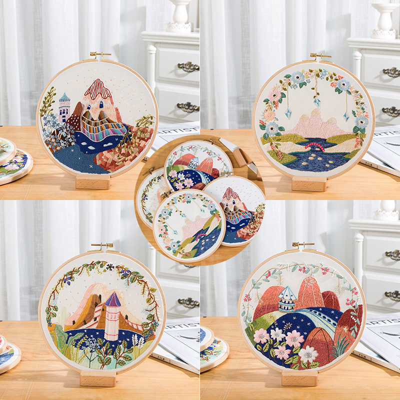 Scenery Patterns Embroidery Kits Handcraft DIY Embroidery Hoop Beginner Material Package Cross Stitch Sewing Supplies bordado