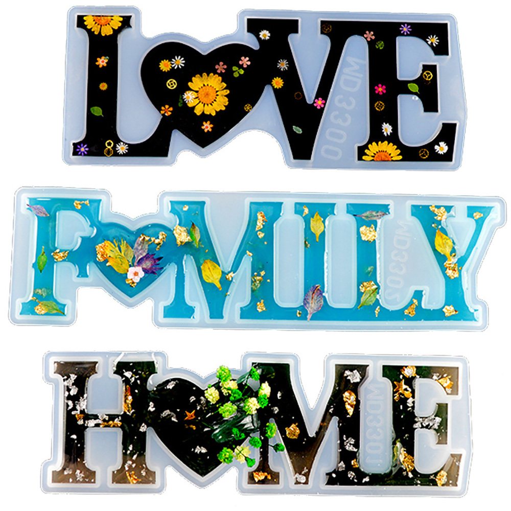 Love / Home / Family Letters feita à mão Sinal de resina Jóias Fazendo moldes Ferramenta de cola de molde de molde de silicone