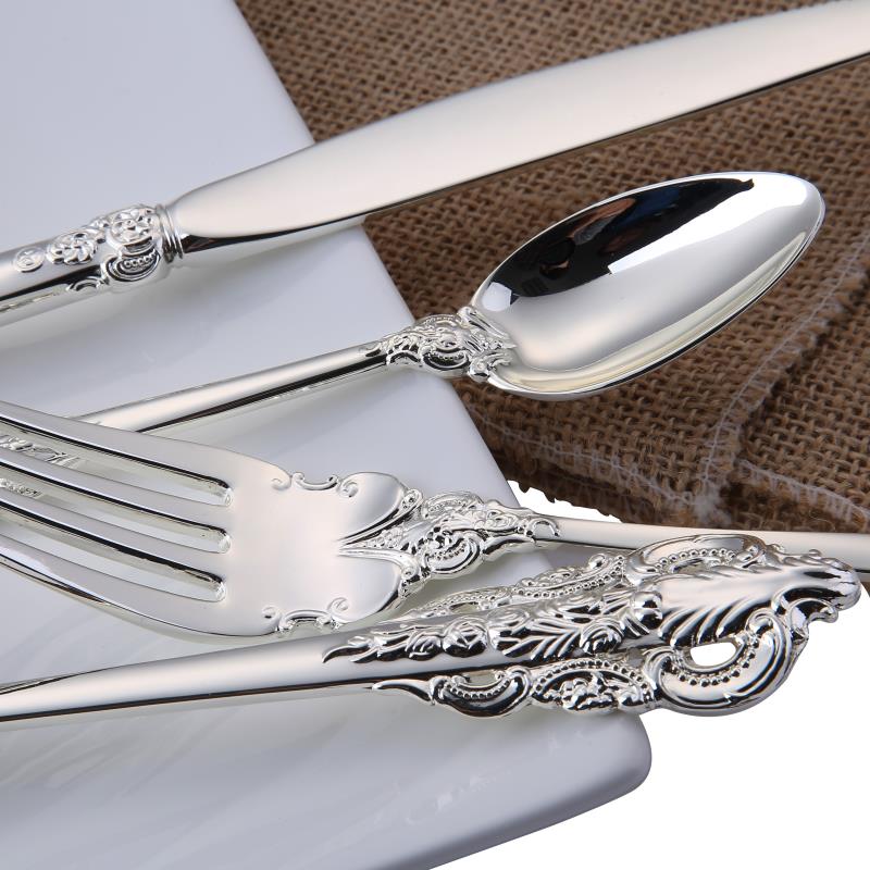 Wedding Luxury Silver Cutlery Set Silverware Western Royal Tableware Silver Dinnerware Dinner Fork Knife Christmas Gift