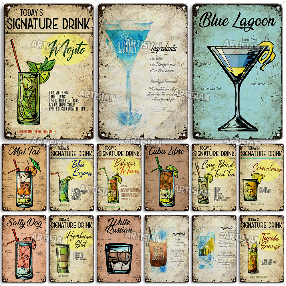 Cocktail nostalgique Cocktail Signes en métal vintage Affiche en métal drôle Metal Tin Sign Bar Home Studio Decor Wall Decor Retro Wall Plate