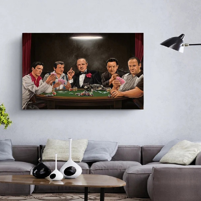 Mafia Gangster Leaders The Sopranos Godfather Play Poker Poster Canvas Painting Gun Print Movie Wall Art Home Decor Cuadros