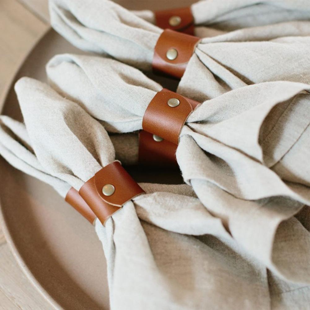 Napkin Ring Tear Resistant Rustic Vintage Napkin Ring Classic Round Faux Leather Table Decor Napkin Buckle for Holiday