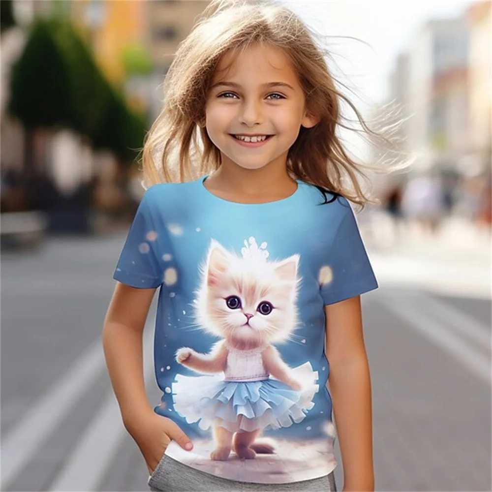 T-shirty Kot Krótkie rękawowe dziecko Tshirt Summer Kawaii Kid Kid T-shirt dla dzieci