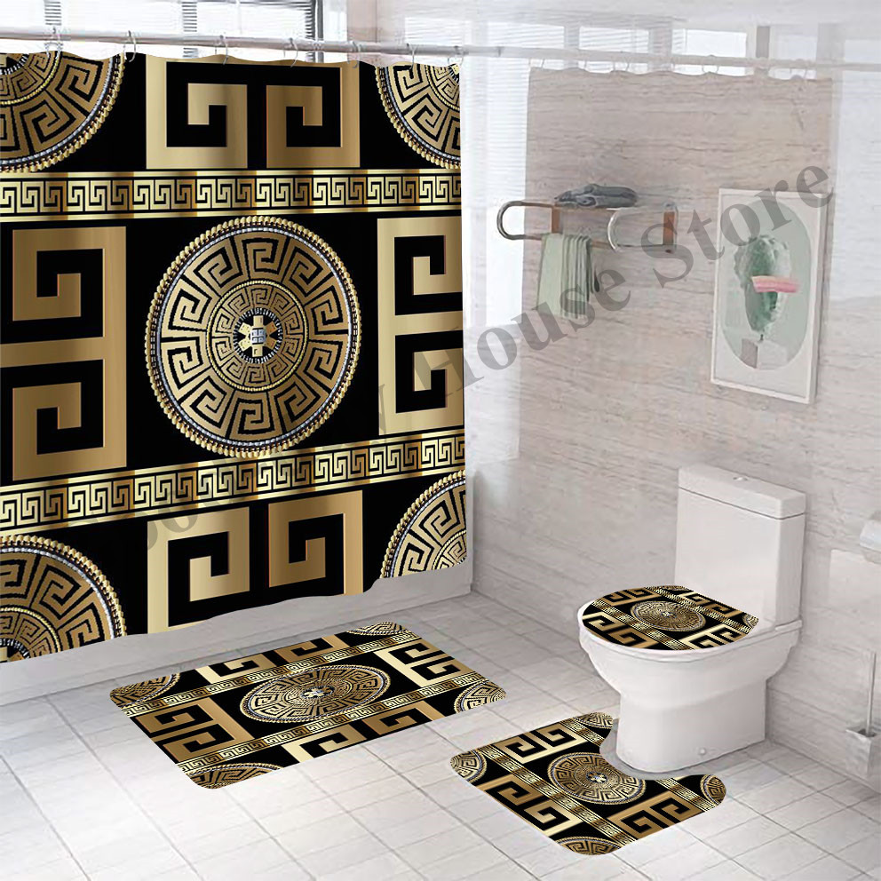 Rideaux de salle de bain grecs de luxe 3D Black Gol