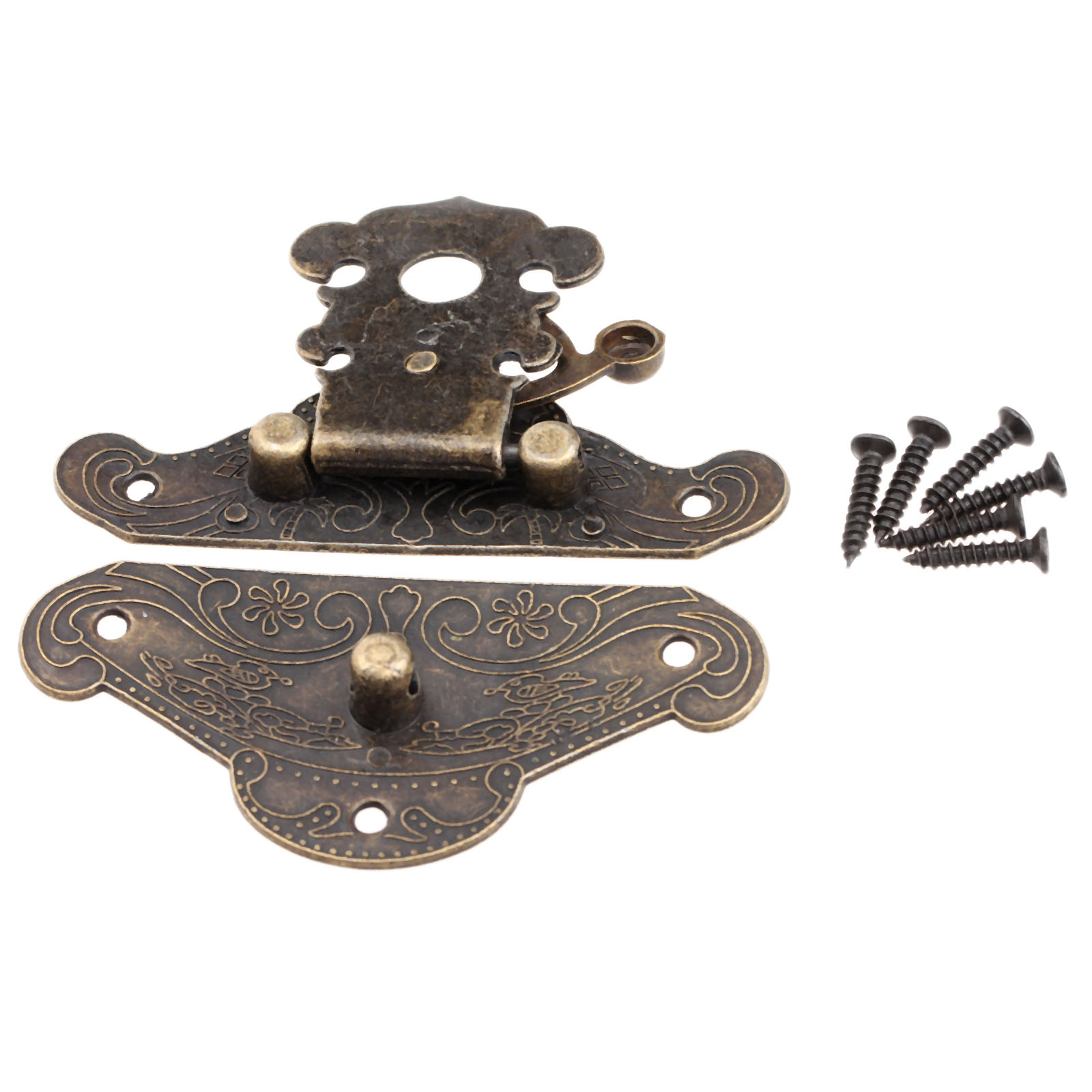 Antique Bronze Metall Lock Dekorative Latch HaSps Haken Geschenk Holz Schmuckschachtel Vorhängeschloss mit Schrauben für Home -Hardware 82x65mm