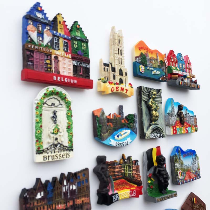 BelgiumTourism Souvenir Fridge Magnets 3D Resin Painted Crafts Brusels Gent Travel Magnetic Refrigerator Magnet Stickers