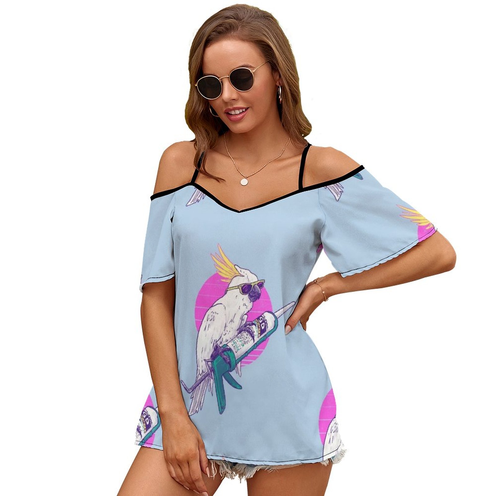 Caulkatoo Women Zipper Sexy Gedrukte Vintage T Shirts Tops Full Print T-Shirt Bird Lol Pun Cockatoo Tropical Caulking Caulk Gun