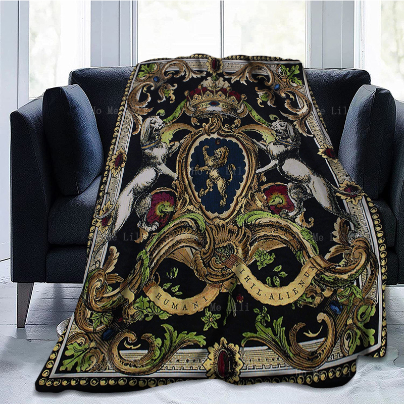 William und Mary Wappen Crown Dogs Juwelen Medaillons Familie Crest Flanell Decke für Sofa -Büroreisen anwendbar