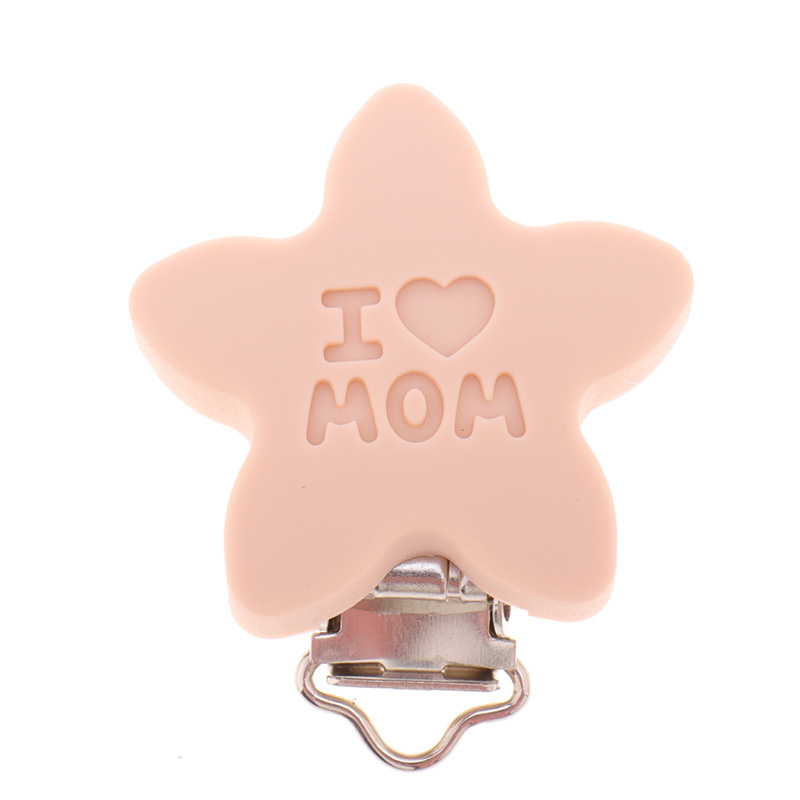 Silicone Baby Star Pacifier Clip BPA Free Teether Soother Clasp DIY Teething Necklace Chain Holder Accessory I LOVE MOM
