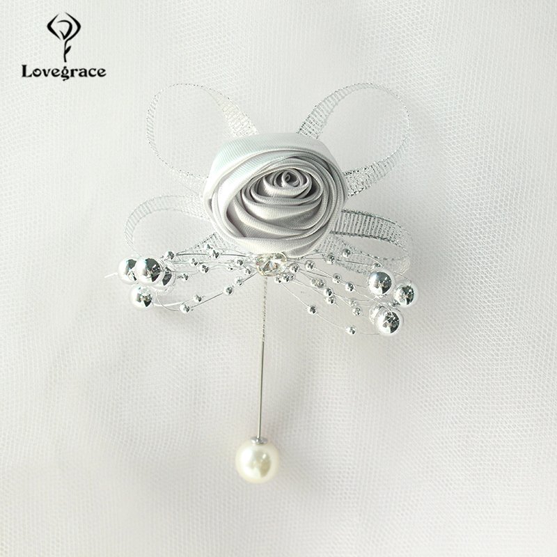 Lovegrace künstliche Rose Seide Brautjungfer Brosche Hochzeitscorsages und Boutonnieres Groomsman Button Lhole Mariage Accessoires