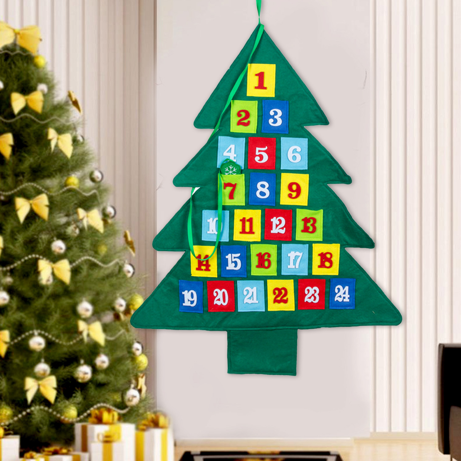 Behogar Xmas Tree Christmas Countdown Advent Calendar Hanging Ornament with 24 Days Pockets Home Christmas Countdown Calendar