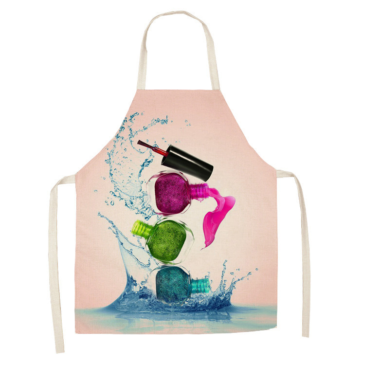 Linen Colorful Nail Polish Cosmetics Theme Print Kitchen Aprons Unisex Dinner Party Cooking Bib Funny Pinafore Cleaning Apron