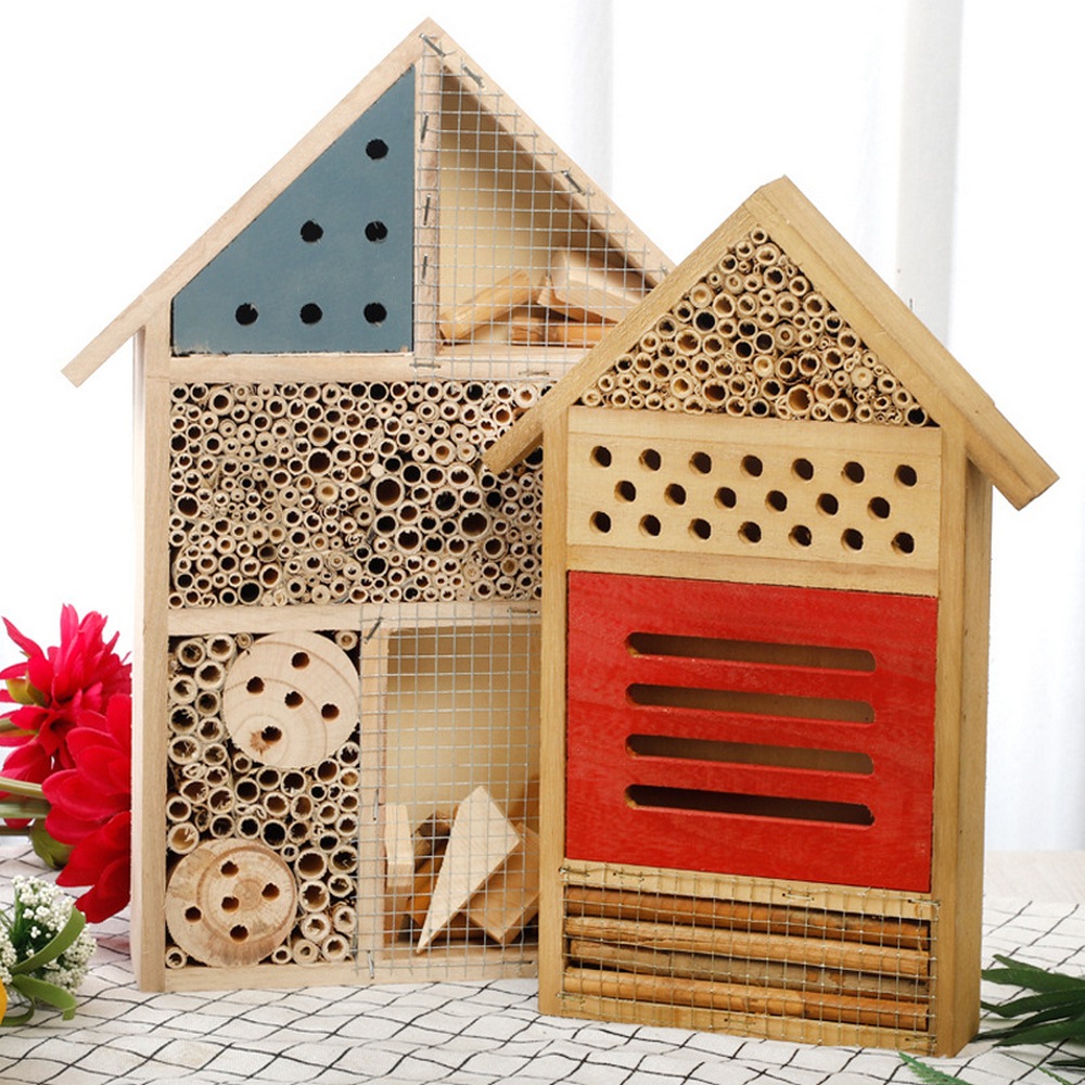 Insect Bee House Wooden Bee Nests Box Beehive Bug Shelter Nests Box Insects Box Beehouse Honey Tools Garden Decoration