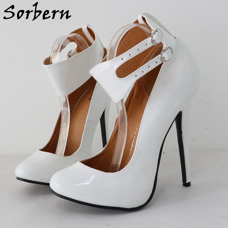 Sorbern sexy 14 cm High Heel Pumpe Unisex Stilettos niedliche Zehen Knöchelhalle Schnalle -Gurte Sissy Boy Fetisch Party Schuh Custom Farben