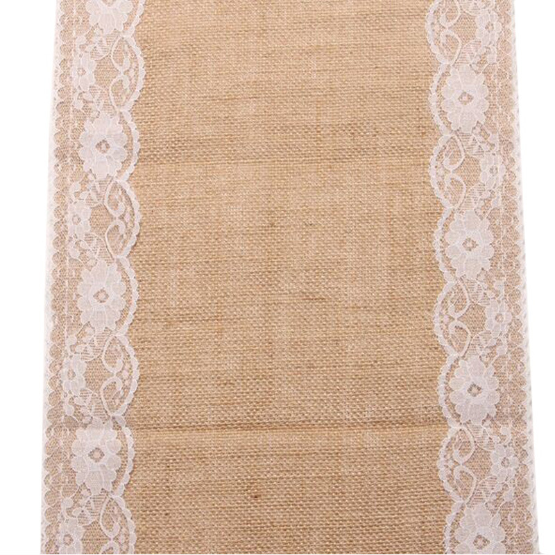 Holaroom Vintage Retro Burlap Lenen Jute Event Вечеринка Свадебная рождественская стола столовая скатерть белая кружевная стола бегун