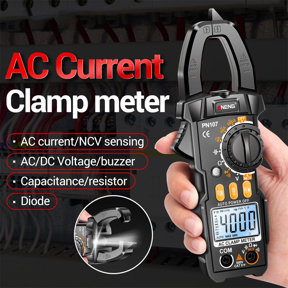 ANENG PN107 4000 Counts Digital Clamp Meter 600A AC Current Tester Voltmeter Ammeter NCV Diode Professional Electrician Tools