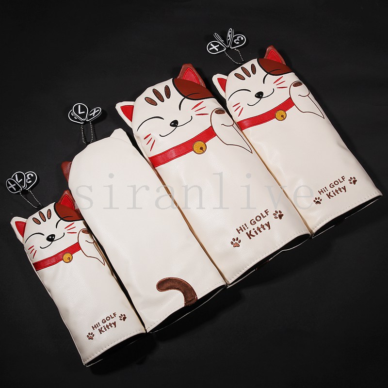 Money Cat Pu Leather Golf Golf Headcovers Covers Driver FW Utility with number tag
