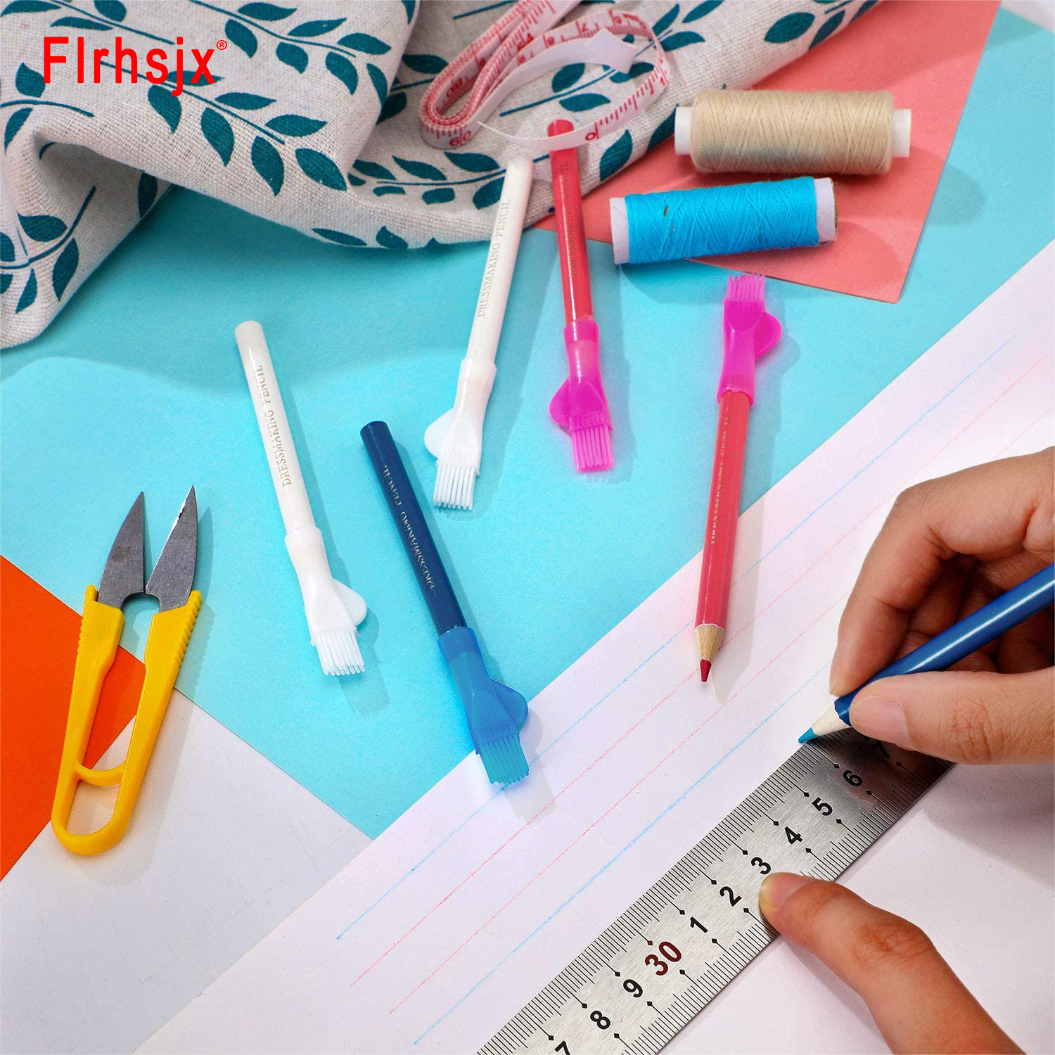 Flrhsjx 3/de tela cosiendo lápices de agua de agua sastre de lápiz soluble de calificación con marcador de vestimenta de tapa de pincel y herramientas de rastreo