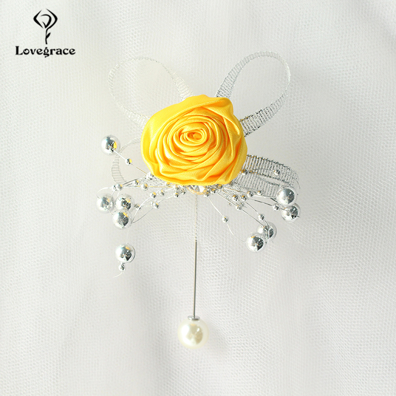 Lovegrace künstliche Rose Seide Brautjungfer Brosche Hochzeitscorsages und Boutonnieres Groomsman Button Lhole Mariage Accessoires