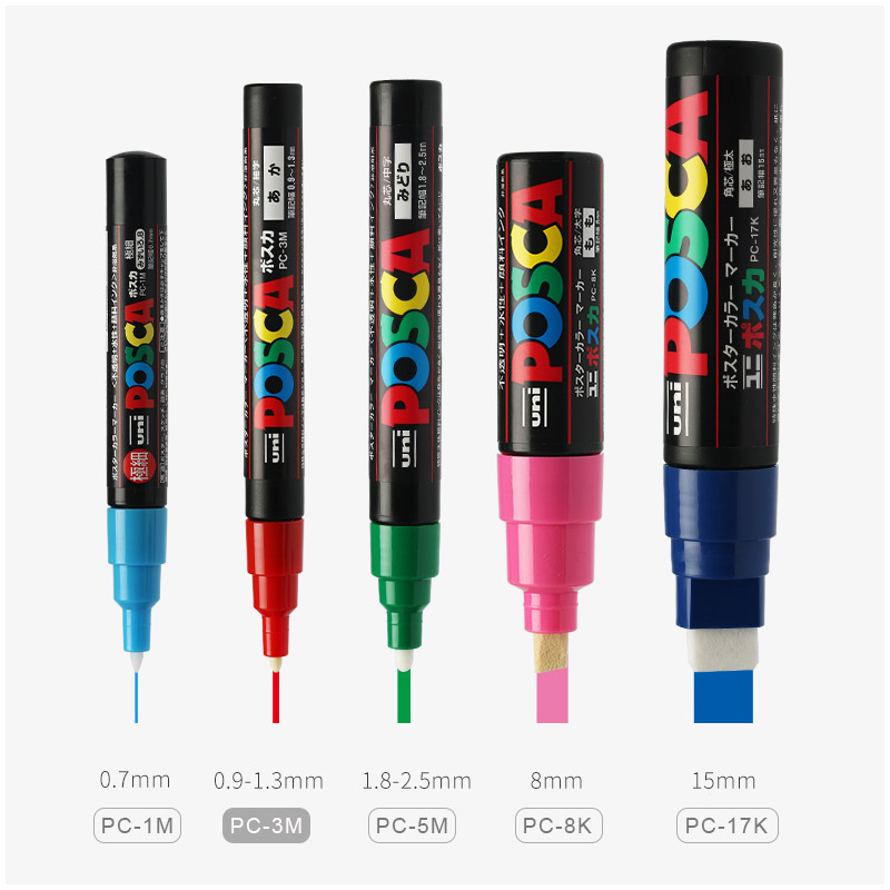 UNI POSCA 마커 전체 세트 PC-1M/3M/5M 광고 영구 페인트 컬러 마커 만화 그림 낙서 공급품 플루몬