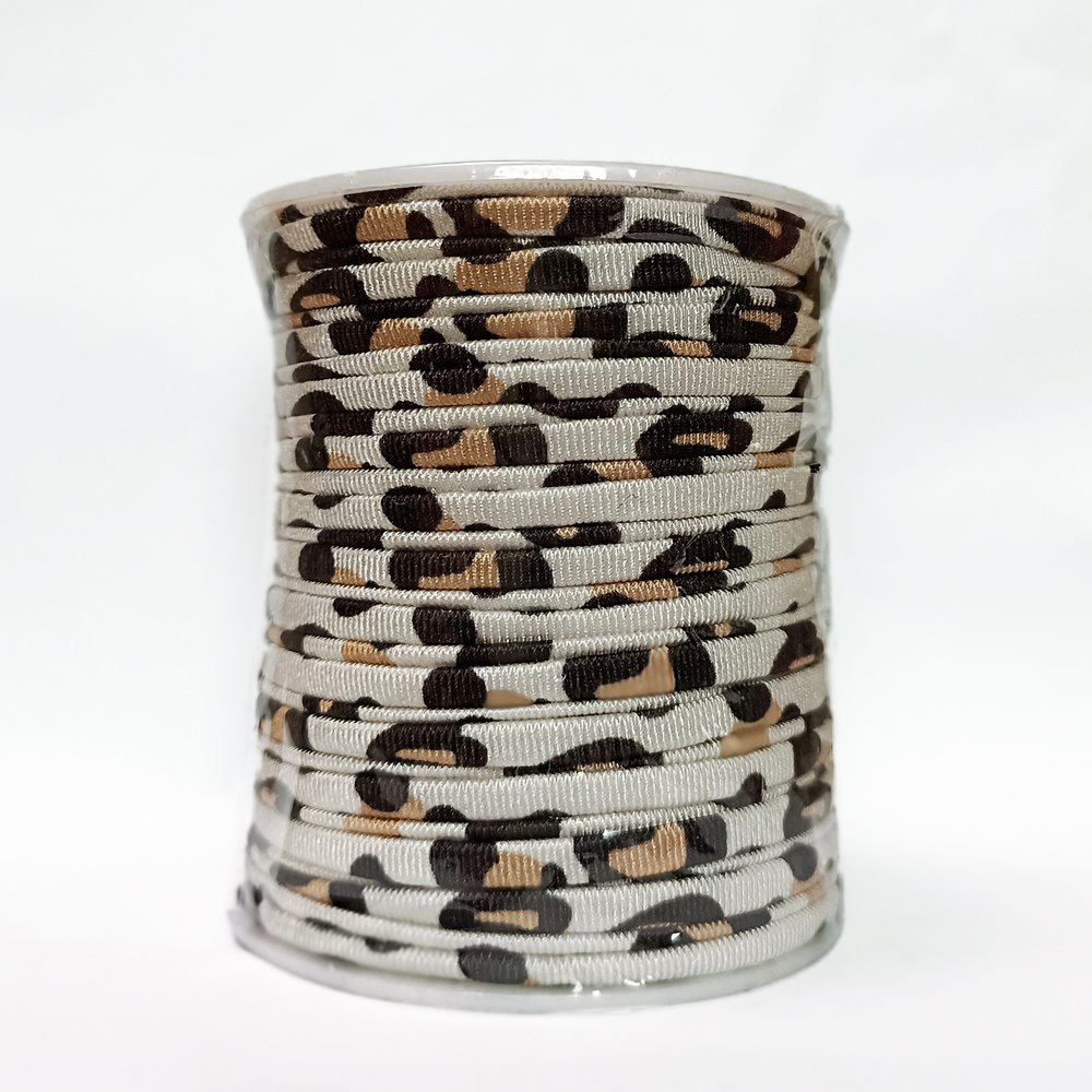 5mm 20m/roll Leopard Lycra Cord Hollow Stitched Elastic Band Rope Milk Fiber Fabric Stripe