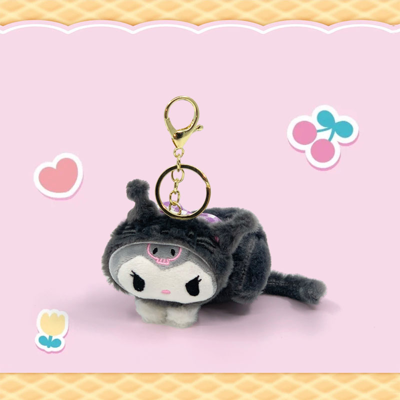 Cartoon schattige cross dressing cat kuromi pluche speelgoedpop sleutelhanger greep poppen machine hanger