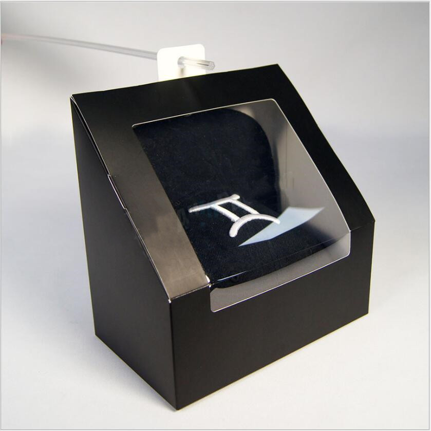 Boîte en carton noir Matt pour emballage du chapeau, boîte en papier à cadeau de fenêtre en PVC, boîte d'affichage de bijoux, 