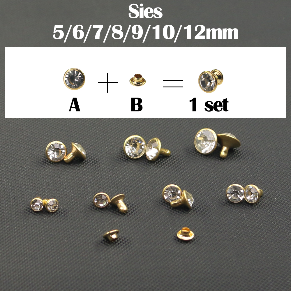 5/6/7/8/9/10/12mm kristaller Rhinestone -nitar Diamond Studs blingbling for Leathercraft Gold Silver Diy Clothes Leather