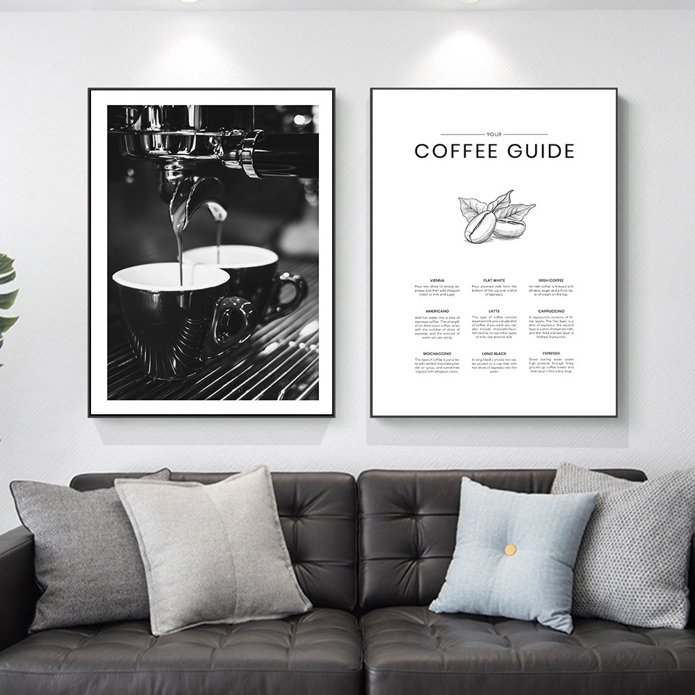 Guide de café Affiche Espresso Art Print nordique toile peinture de mur noir moderne Black White Picture pour le salon Cuisine Home Decor