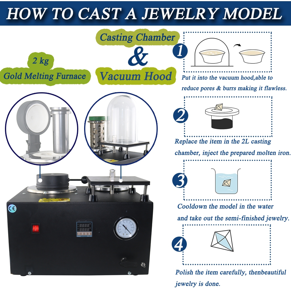 Gjutning av vakuumsmältningsmaskin smältugn för smycken gjutning raffinering ädelguld metall koppar silver med degel