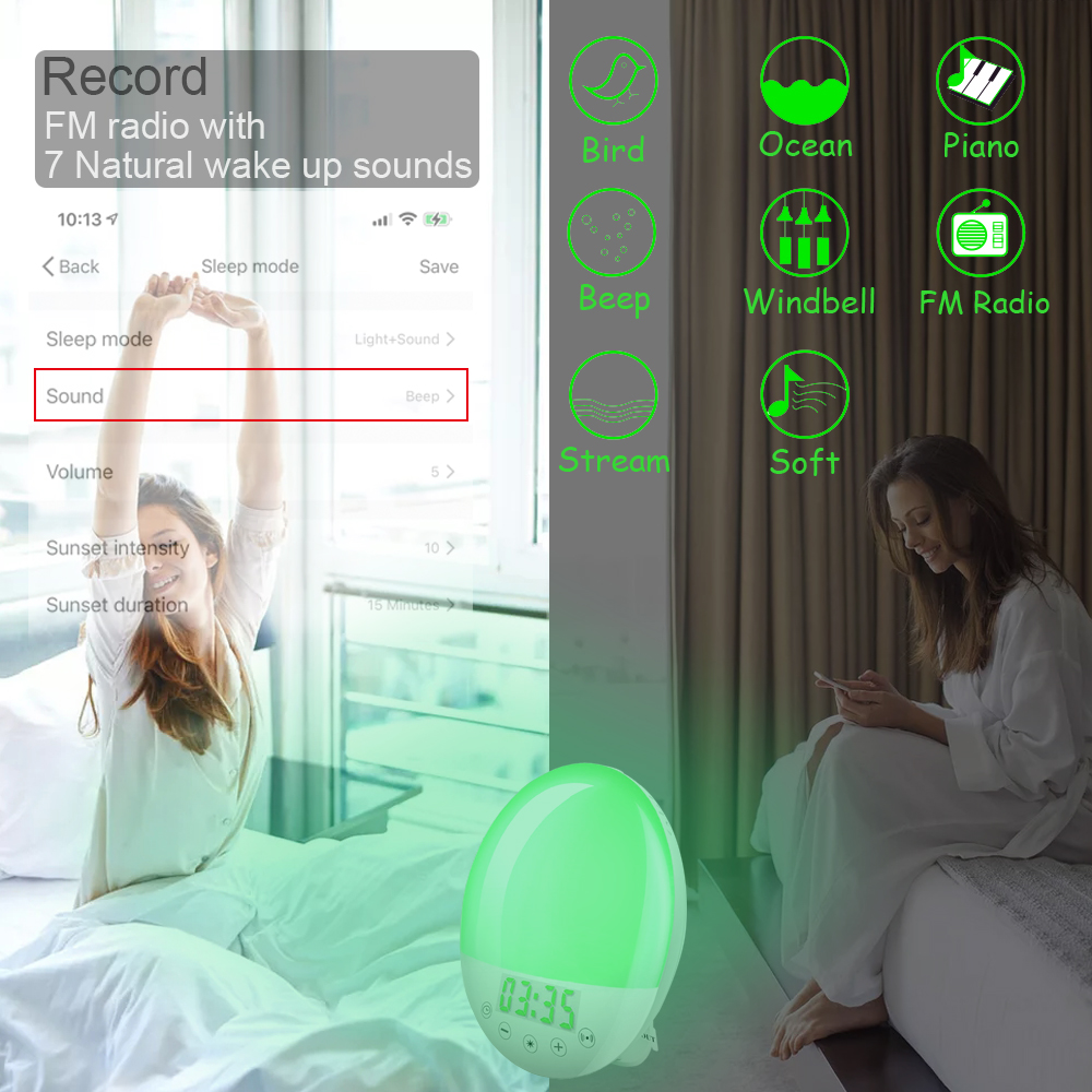 WiFi Smart Wake Up Light Alarm Clock with Sunrise Sunset Smart Life by Tuya ZigBee 3.0 Hub Works with Alexa Google Home