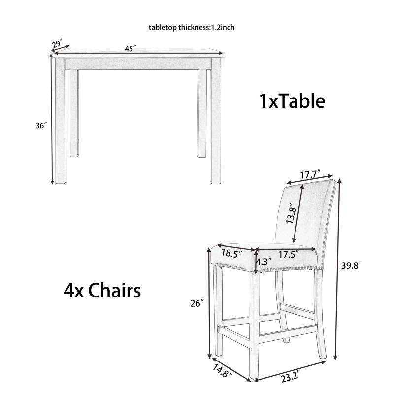 Modern 5-Piece Counter Height Dining Table Set with 4 Upholstered Dining Chairs, Faux Marble White Table+Blue Chairs