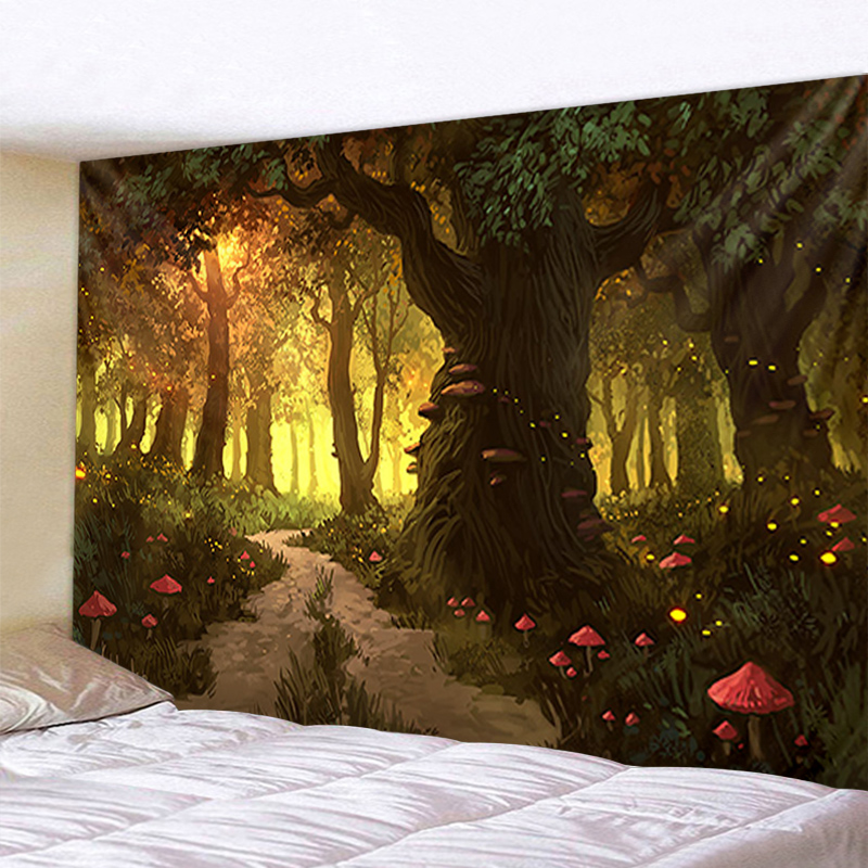 Plantas da floresta enevoada de parede pendurada na tapeçaria art déco cortinas de cobertor penduradas na casa do quarto de casa decoração