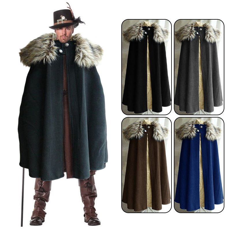 Middeleeuwse Viking Renaissance Men Pirate jas mantel kraag cape retro cosplay cape kostuum wollen gemengde geul windbreakers