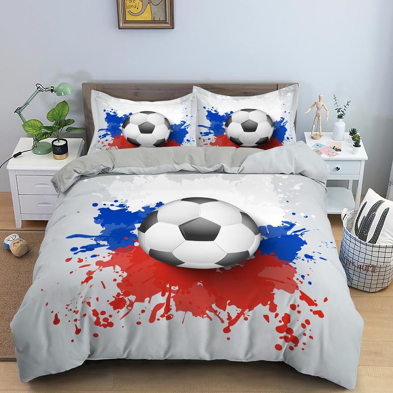 3D Boys Football Comforter Cover Set Queen Size Soccer Ball Duvet 1/2 Pillowcases 1 Bedding