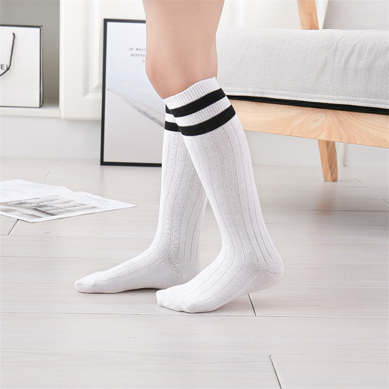 Sailor Style School Girls Knee High Socks Spring Fall Double White Stripe Design Kids Tube Socks For Girls Leg Warmer Baby Stuff