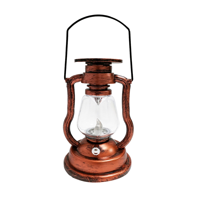 Vintage Hurricane Lantern Solar Powered Hanging Candle Light Rainproof Retro Antique LED Oil Lamp for Garden Tree Table Reading