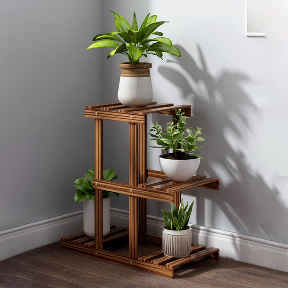 Houten 3 -laags plantaardige rek Meerdere bloempotten houder plank indoor buiten planter display planken eenheid voor patio