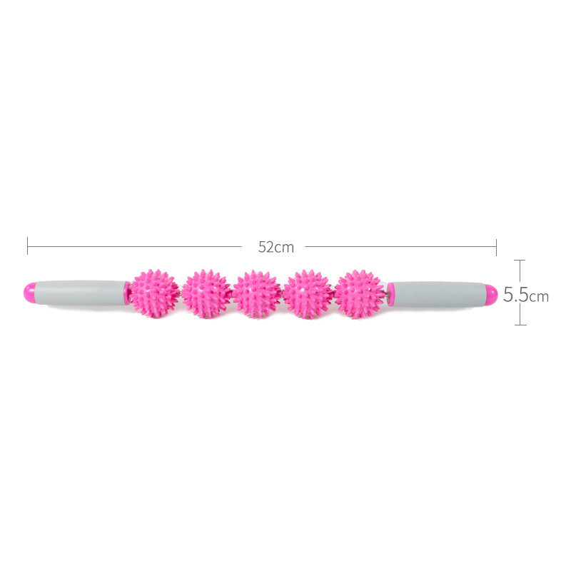 Pilates Gym Muscle Massage Roller Yoga Stick Body Massage Relax Tool Muscle Roller Sticks with 5 Spiky Ball 360 Degree Rotation