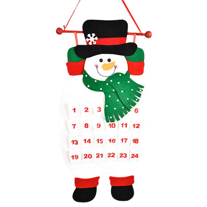 Santa Claus Snowman Elk Adventy Calendário com bolsos 24 dias pendurando o calendário de feltro de contagem regressiva de Natal para decoração de casa interna