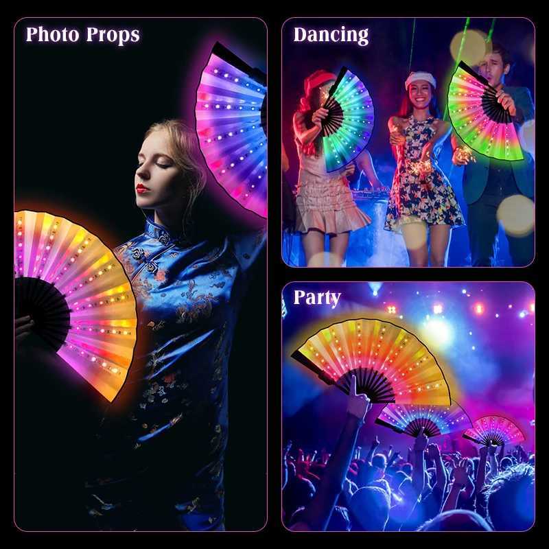 LED Rave Toy Rechargable Glow dobring Fanned Fan Dancing Light Fãs de Handfollable Hand para Festival de Música DJ Bar Club de Neon Party Rave Night 240410