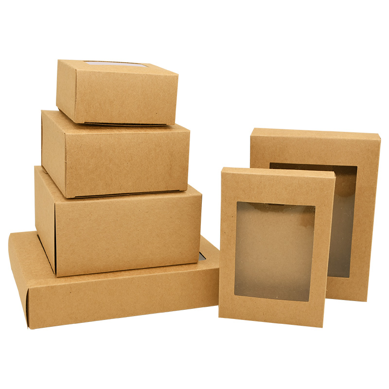 Kraft Paper Box with Window Candy Cookie Gift Boxes Bags Wedding Birthday Party Home DIY Jewelry Gift Packaging Decorations