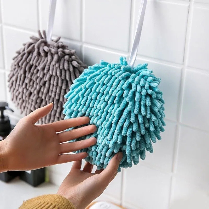 chenille hand towel bola com loops pendurados absorventes seco rápido Toalha de mãos secas limpam toalhas de bola para casa de banheiro