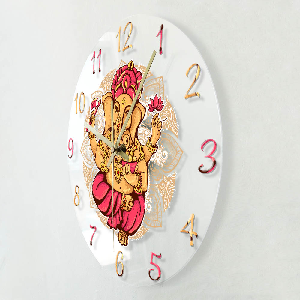 ロード・ガネーシュ・ウォール・クロック伝統的なインドの家の装飾神マントラ・ウォッチ・ヴィナヤカ・ガネーシャ・ガナパティ・ヒンドゥー教の時計信者の贈り物