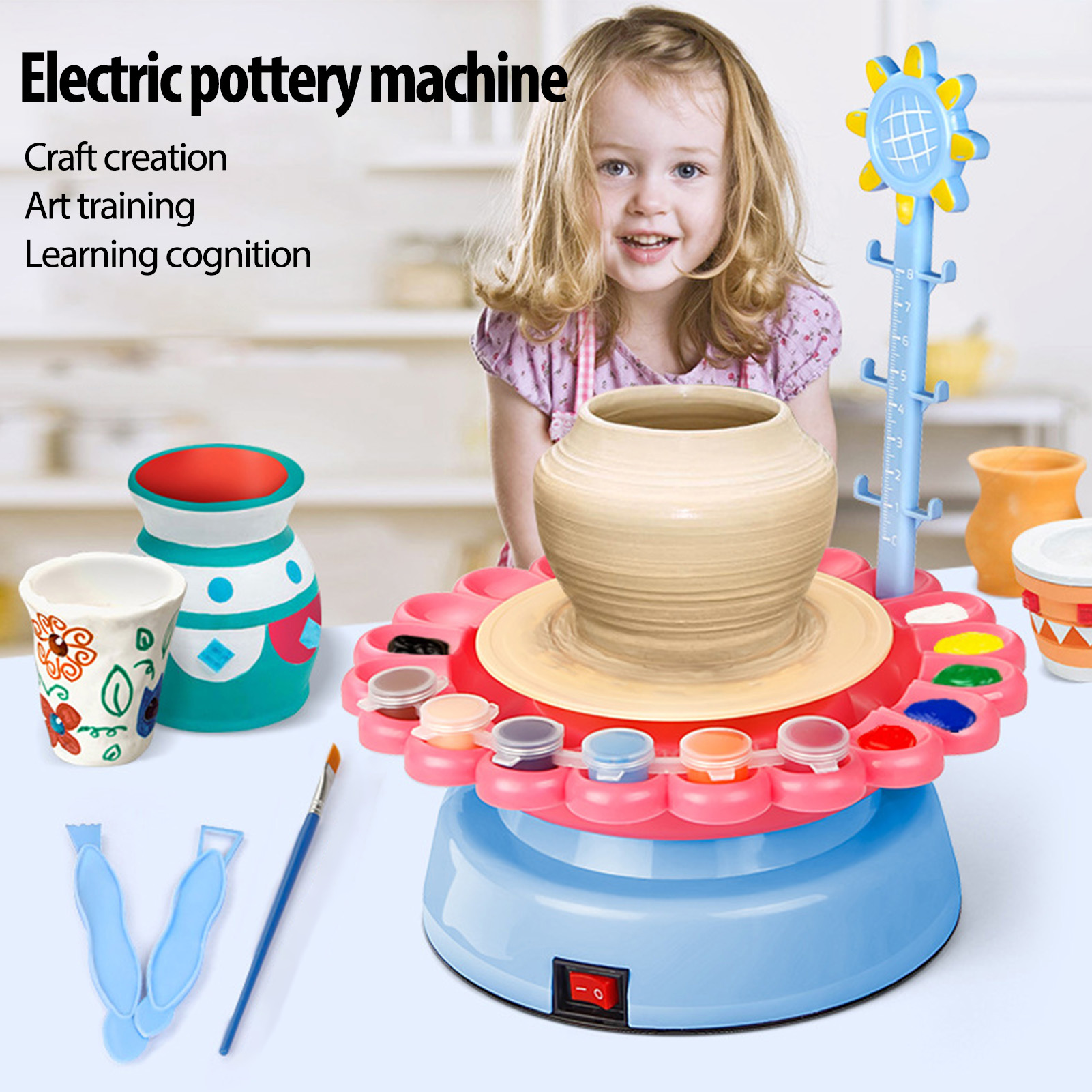 Electric Pottery Wheel Art Craft Kit Arts And Crafts Kids Toys Pottery Forming Machine Craft Paint Palette Set Educational Toy