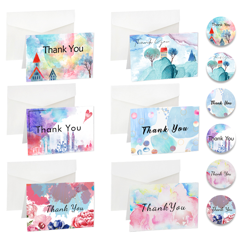 Ink Painting Style Thank You Pack Set con appuntamenti di buste Biglietti le feste il matrimonio Multipack bambini