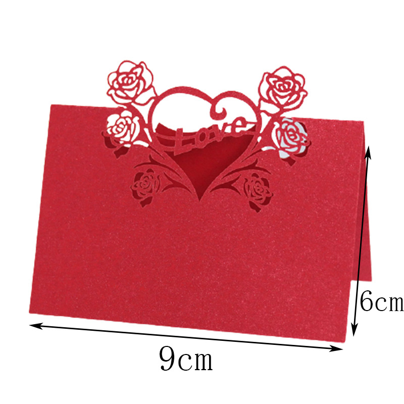 Laser Cut Love Heart Rose Table fleurie Nom des cartes de lis