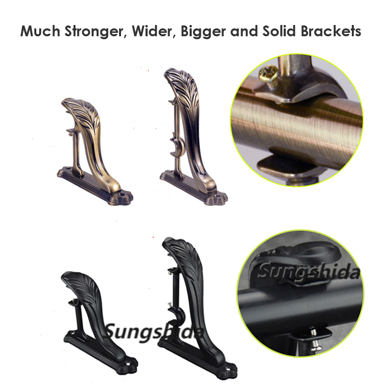 Sungshida Vintage Brass Znic Double Curtain Rod Bracket Holder Drapery Rod Bracket Hook Hanger For 28/25+22/19mm Dia. Rods